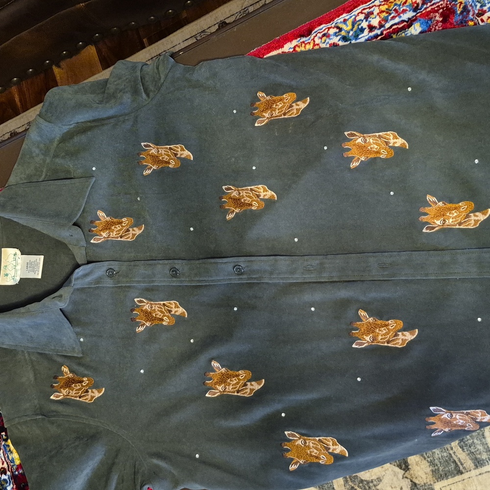 Quacker Factory Vintage Green Faux Suede Embroidered Giraffe Motif.(#1824) Sz.L. - Picture 6 of 15